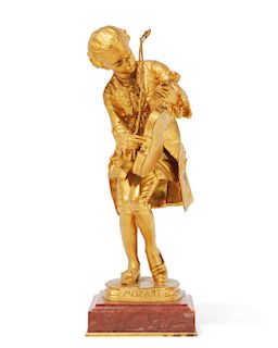 French bronze and marble figure: Mozart, Barrias