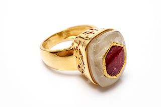 18K Yellow Gold Ruby & White Sapphire Ring