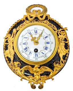 French Gilt-Bronze Marble Enamel Dial Table Clock