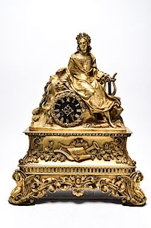 French Gilt-Bronze Figurative Mantel Clock 19th C.