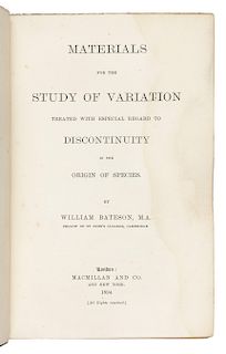 BATESON, William (1861-1926). Materials for the Study of Variation Treated with Especial Regard to Discontinuity in the Origin of Species. London and 