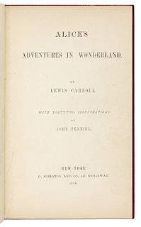 DODGSON, Charles Lutwidge ("Lewis Carroll", 1832-1898). Alice's Adventures in Wonderland. New York: D. Appleton, 1866. FIRST EDITION, second (i.e., Am