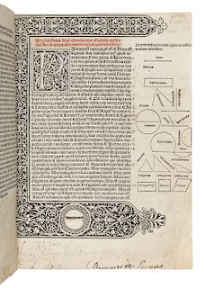 EUCLID (fl. ca. 300 B.C.). Elementa geometriae. Translated from the Arabic by Adelard of Bath. Edited by Giovanni Campano. Venice: Erhard Ratdolt, 25 