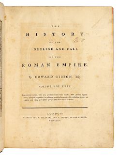 GIBBON, Edward (1737-1794). History of the Decline and Fall of the Roman Empire, Volume the First [-Sixth]. London: W. Strahan & T. Cadell, 1776-1788.