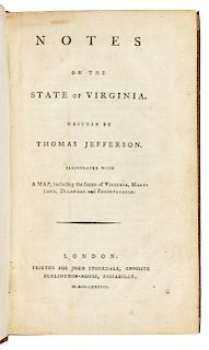 JEFFERSON, Thomas (1743-1826). Notes on the State of Virginia...Illustrated with A Map, including...Virginia, Maryland, Delaware and Pennsylvania. Lon