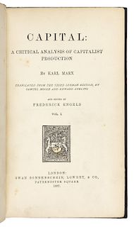 MARX, Karl (1818-1883). Capital: A Critical Analysis of Capitalist Production. London: Swan Sonnenschein, Lowrey, & Co., 1887. FIRST EDITION IN ENGLIS