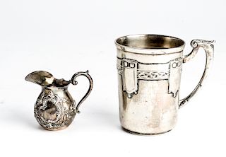 German Continental Silver Mug and Small Pitcher