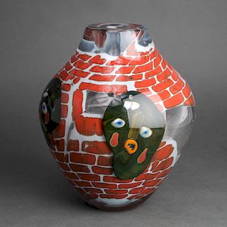 Modern Abstract Art Glass Vase, Signed