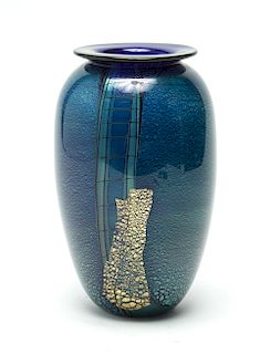 Modern Art Glass Iridescent Blue Vase