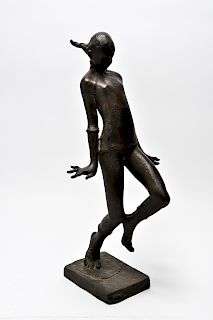 "Pig-Tailed Girl" Signed "Avi" Bronze Sculpture