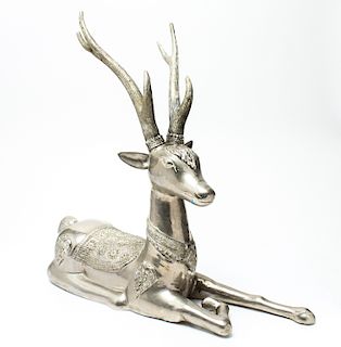 Recumbent Deer w Antlers Cast Aluminum Sculpture
