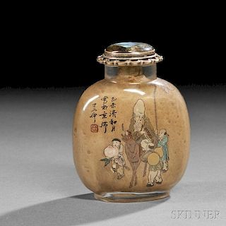 Crystal Snuff Bottle with Interior Painting and Calligraphy