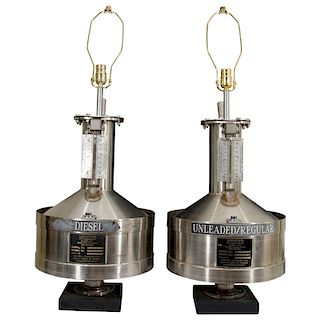 Industrial Gas Tank Table Lamps, Pair