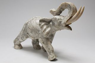 Elephant Figure, Carved Marble w. Alabaster Tusks