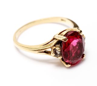14K Yellow Gold & Large Ruby w Accent Spinels Ring