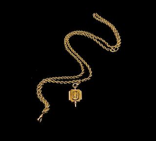 14K Gold Rope Chain Watch Fob w 10K Gold Pendant