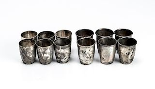 German Silver Cordial Cups Two Sets of Six, 12