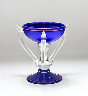 Contemporary Art Glass Cobalt Compote