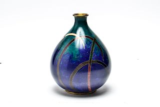 Modern Cobalt & Teal Cloisonne Vase