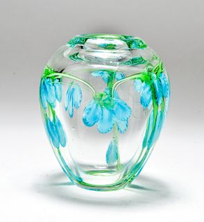 Modern Art Glass Floral Motif Hand-Blown Vase