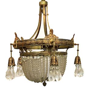 Empire Style Bronze & Crystal Five Arm Chandelier