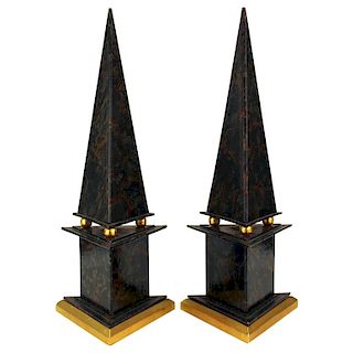 Neoclassical Style Marbled Paper Obelisks, 2