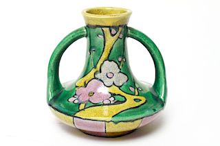 Japanese Kyoto Awaji Crackle Glaze Pottery Vase