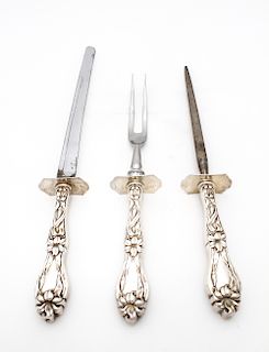 Whiting & Co. Silver "Lily" 3 Piece Carving Set