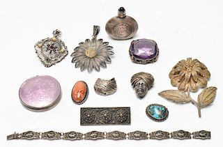 Silver Assorted Jewelry Pendants, Brooches Etc. 12