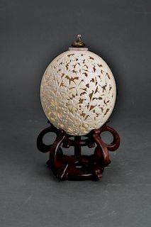 Ostrich Egg Carved with Floral & Foliate Motifs