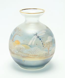 Austrian Art Deco Style Glass Vase with Dragonfly