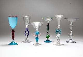 Venetian and Blown Art Glass Cocktail Glasses, 6