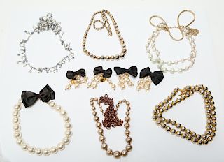 Faux Pearl & Gilt Bead Costume Jewelry, 9 Pieces-