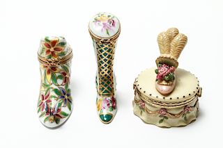 Limoges France Hand Painted Porcelain Boxes, 3