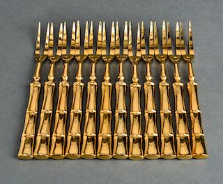 Gold-Tone Bamboo Motif Hors D'oeuvre Forks Set 12
