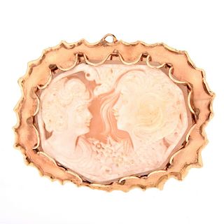 Vintage Carved Shell and 14K Cameo Brooch