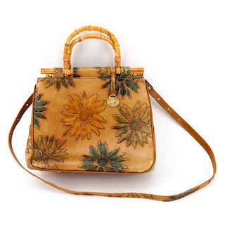 Brahmin Embossed Leather Bamboo Sunflower Handbag
