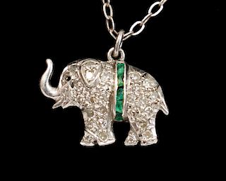 Platinum, Diamond & Emerald Elephant Charm