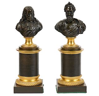 Pr Continental Gilt & Patinated Bronze Busts