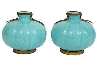 Pr. Chinese Robin's Egg Blue Crackle Vases