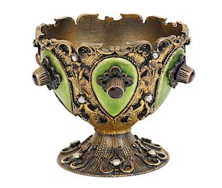 European Gilt Sterling & Jeweled Guilloche Cup