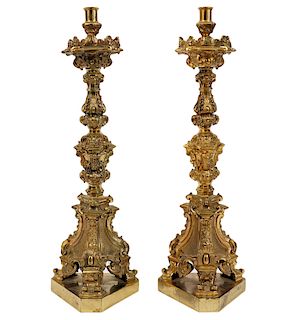 Pr. French Dore Bronze Rococo Style Candlesticks