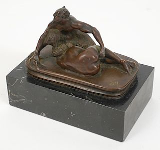Erotic Bronze Figurine on Black Marble Base