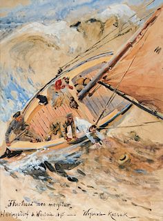 Wojciech Adalbert Kossak 'Sinking Hat' Watercolor