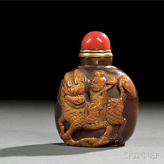 Cameo Agate Snuff Bottle with a Boy