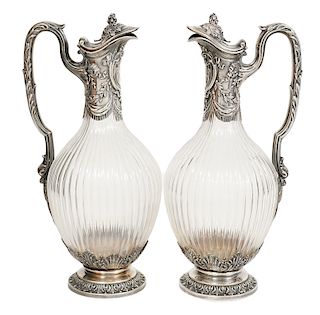 Pair Silver & Crystal Hallmarked Decanters