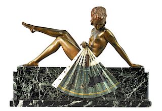 Andre Gilbert Art Deco Bronze Nude on Marble Base