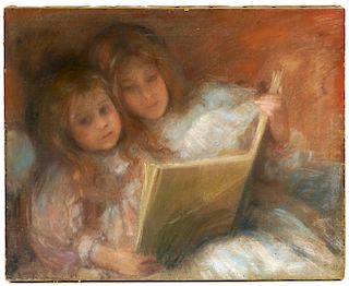 Charles Courtney Curran 'Sisters' Pastel on Canvas