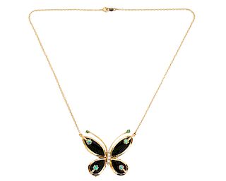 Diamond, Opal, Emerald, Onyx & Butterfly Necklace