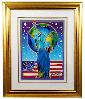 Peter Max 'Peace on Earth II' Mixed Media Painting